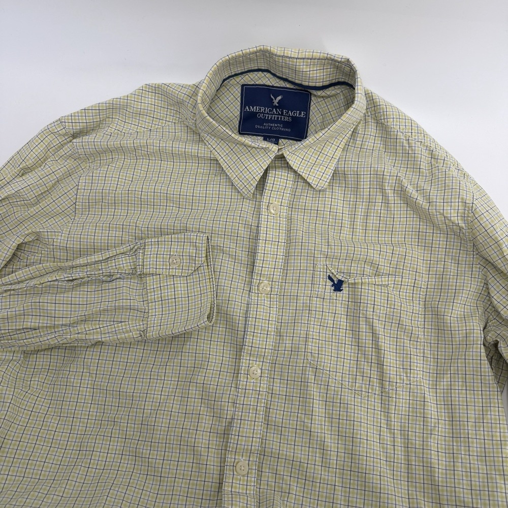 American Eagle Outfitters Men's Size Large Yellow Plaid Button down Long‎ Sleeve